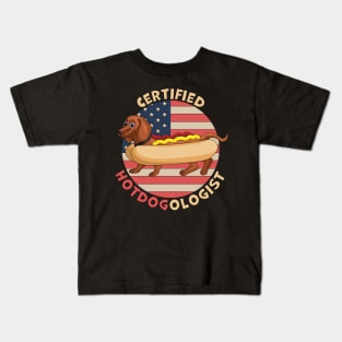 Certified Hotdogologist Hot Dog Dachshund Kids T-Shirt